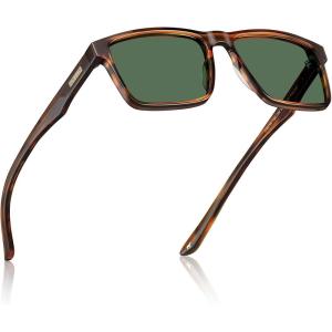 imageCARFIA Retro Acetate Mens Sunglasses Polarized Classic Square Sun Glasses CA621623 Brown Striped Frame  Green Lens