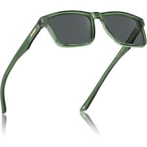 imageCARFIA Retro Acetate Mens Sunglasses Polarized Classic Square Sun Glasses CA621624 Clear Green Frame  Grey Lens