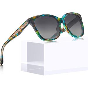 imageCARFIA Square Polarized Sunglasses for Women UV Protection Italian Design Retro Embossed Pattern Wire Core Driving Shades2blue Tortoise Frame Gray Lenses