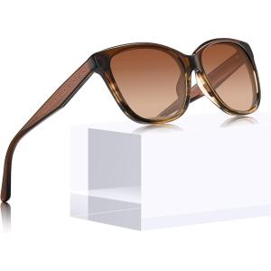 imageCARFIA Square Polarized Sunglasses for Women UV Protection Italian Design Retro Embossed Pattern Wire Core Driving Shades3brown Stripe Frame Brown Lenses