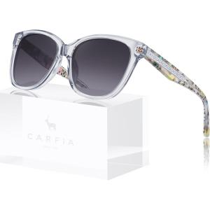 imageCARFIA Square Polarized Sunglasses for Women UV Protection Italian Design Retro Embossed Pattern Wire Core Driving Shades6translucent Gray Frame Gradient Gray Lenses