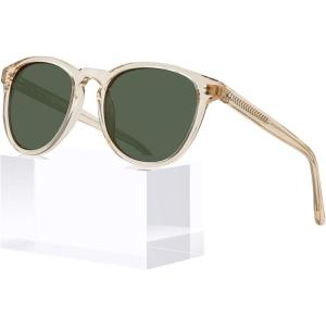 imageCARFIA Acetate Polarized Sunglasses for Women Trendy Retro SunniesR3 Clear Tea Frame Green Lens