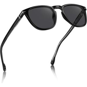 image:imageCARFIA Classic Retro Polarized Sunglasses for Men Antislip Temple Tail Elegant GiftReady Case CA312371 Bright Black Frame Gray Lenses