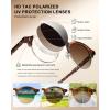 image:imageCARFIA Retro Round Polarized Sunglasses For Men Acetate SemiRimless Frames Driving Sun Glasses UV 400 Protection3 Striped Frame Tea Lens