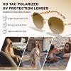 image:imageCARFIA Retro Round Polarized Sunglasses for Women UV Protection Acetate Arms Metal Frame Driving GlassesA Checkered Frame  Brown Gradient Lens