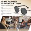 image:imageCARFIA Retro Round Polarized Sunglasses for Women UV Protection Acetate Arms Metal Frame Driving GlassesH Black Frame  Grey Lens