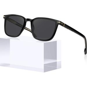 image:imageCARFIA Classic Polarized Sunglasses for Men UV400 Protection Flexible Acetate Shades with Core Wire Design CA31238A Black Frame Gray Lenses