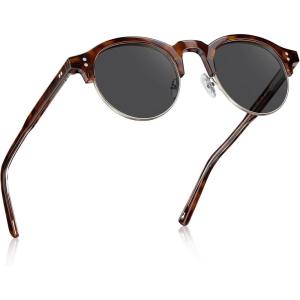 image:imageCARFIA Retro Round Polarized Sunglasses For Men Acetate SemiRimless Frames Driving Sun Glasses UV 400 Protection4 Tortoise Frame Grey Lens