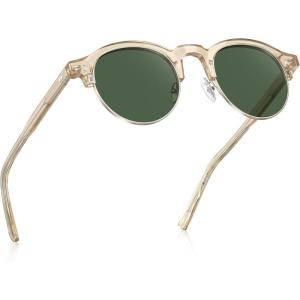 image:imageCARFIA Retro Round Polarized Sunglasses For Men Acetate SemiRimless Frames Driving Sun Glasses UV 400 Protection5 Tea Frame Green Lens