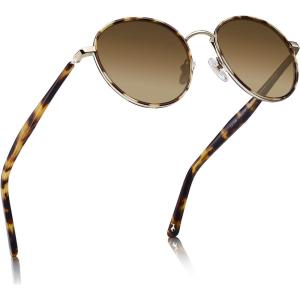 image:imageCARFIA Retro Round Polarized Sunglasses for Women UV Protection Acetate Arms Metal Frame Driving GlassesC Brown Tortoise Frame  Brown Gradient Lens