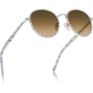 image:imageCARFIA Retro Round Polarized Sunglasses for Women UV Protection Acetate Arms Metal Frame Driving GlassesCheckered Frame  Brown Gradient Lens