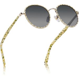 image:imageCARFIA Retro Round Polarized Sunglasses for Women UV Protection Acetate Arms Metal Frame Driving GlassesD Checkered Frame  Grey Gradient Lens