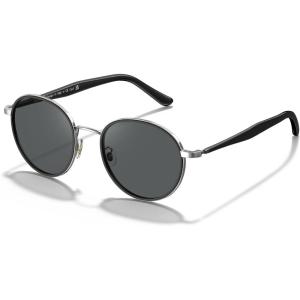 image:imageCARFIA Retro Round Polarized Sunglasses for Women UV Protection Acetate Arms Metal Frame Driving GlassesH Black Frame  Grey Lens