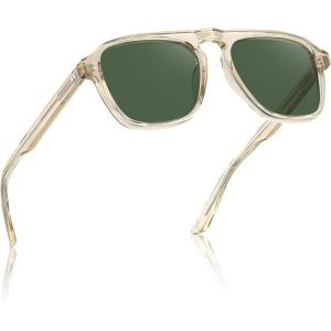 image:imageCARFIA Polarized Sunglasses for Men UV400 Protection  Pilot Design Acetate Sun Glasses for Driving Fishing Outdoor CA53556 Transparent Tea Frame Green Lens