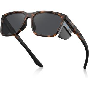 image:imageCARFIA Retro Sport Casual Polarized Sunglasses For Men With Removable Side Shield UV 400 Protection CA09211 Tortoise Frame Gray Lens