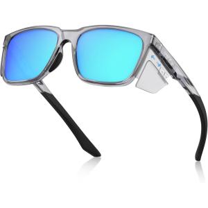 image:imageCARFIA Retro Sport Casual Polarized Sunglasses For Men With Removable Side Shield UV 400 Protection CA09214 Gray Frame Blue Lens