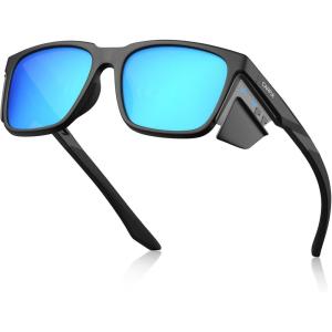 image:imageCARFIA Retro Sport Casual Polarized Sunglasses For Men With Removable Side Shield UV 400 Protection CA09215 Black Frame Blue Lens