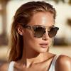 image:imageCARFIA Retro Polarized Sunglasses Womens UV400 Protection Unique Double Metal Bridge Premium Square Acetate ShadesA1 Zebra Stripe Frame Brown Lens
