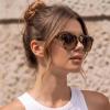 image:imageCARFIA Retro Polarized Sunglasses Womens UV400 Protection Unique Double Metal Bridge Premium Square Acetate ShadesA1 Zebra Stripe Frame Brown Lens