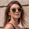image:imageCARFIA Retro Polarized Sunglasses Womens UV400 Protection Unique Double Metal Bridge Premium Square Acetate ShadesA2 Transparent Yellow Frame Green Lenses