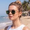 image:imageCARFIA Retro Polarized Sunglasses Womens UV400 Protection Unique Double Metal Bridge Premium Square Acetate ShadesA2 Transparent Yellow Frame Green Lenses
