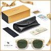 image:imageCARFIA Retro Polarized Sunglasses Womens UV400 Protection Unique Double Metal Bridge Premium Square Acetate ShadesA2 Transparent Yellow Frame Green Lenses