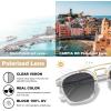 image:imageCARFIA Retro Polarized Sunglasses Womens UV400 Protection Unique Double Metal Bridge Premium Square Acetate ShadesA4transparent Grey Frame Grey Lens