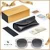 image:imageCARFIA Retro Polarized Sunglasses Womens UV400 Protection Unique Double Metal Bridge Premium Square Acetate ShadesA4transparent Grey Frame Grey Lens