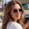 image:imageCARFIA Retro Polarized Sunglasses Womens UV400 Protection Unique Double Metal Bridge Premium Square Acetate ShadesA4transparent Grey Frame Grey Lens