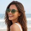 image:imageCARFIA Retro Polarized Sunglasses Womens UV400 Protection Unique Double Metal Bridge Premium Square Acetate ShadesA6green Frame Gradient Green Lenses