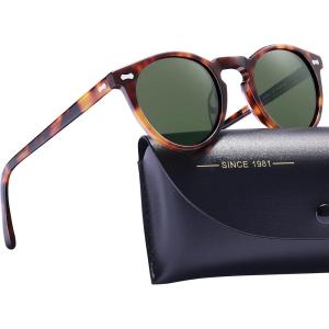 image:imageCARFIA Polarized Sunglasses for Women Acetate Frame SmallMedium Size UV400 Protection  Anti Glare CA52884 Tortoise Frame Green Lens
