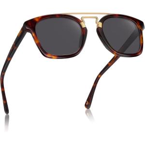 image:imageCARFIA Retro Polarized Sunglasses Womens UV400 Protection Unique Double Metal Bridge Premium Square Acetate ShadesA3 Tortoisesshell Frame Grey Lens