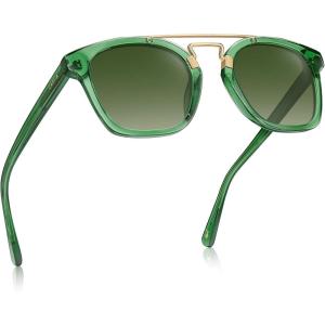 image:imageCARFIA Retro Polarized Sunglasses Womens UV400 Protection Unique Double Metal Bridge Premium Square Acetate ShadesA6green Frame Gradient Green Lenses