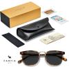 image:imageCARFIA Round Acetate Small Face Polarized Sunglasses for Women Fashion Retro Metal Bridge Shades CA501512 Yellow Tortoise Frame Gray Lens