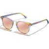 image:imageCARFIA Round Acetate Small Face Polarized Sunglasses for Women Fashion Retro Metal Bridge Shades CA501561 Rainbow Frame Pink Mirror