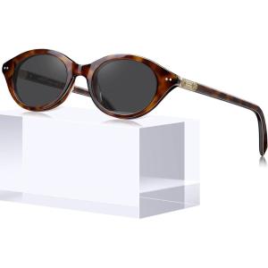 image:imageCARFIA Acetate Oval Womens Polarized Sunglasses UV Protection Trendy Designer Retro Handmade Shades Fit Most Face Shapes3 Dark Havana Tortoise Frame Grey Lens
