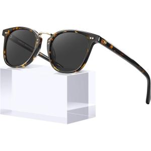 image:imageCARFIA Round Acetate Small Face Polarized Sunglasses for Women Fashion Retro Metal Bridge Shades CA501511 Gray Lens