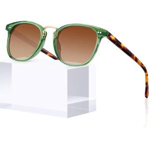 image:imageCARFIA Round Acetate Small Face Polarized Sunglasses for Women Fashion Retro Metal Bridge Shades CA501551 Crystal Green Frame Brown Gradient Lens