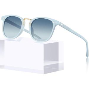 image:imageCARFIA Round Acetate Small Face Polarized Sunglasses for Women Fashion Retro Metal Bridge Shades CA501552 Blue Hetian Jade Frame Blue Gradient Lens