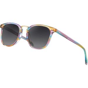 image:imageCARFIA Round Acetate Small Face Polarized Sunglasses for Women Fashion Retro Metal Bridge Shades CA501561 Rainbow Frame Gray Gradient Lens