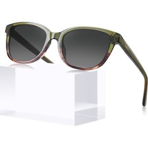 image:imageCARFIA Designer Acetate Womens Polarized Sunglasses Fit Most Face Shapes Trendy Shades UV Protection Hypoallergenic Handmade7 Greenbrown Floral Frame Gradient Grey Lens