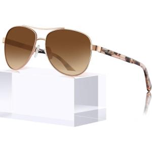 image:imageCARFIA Retro Trendy Pilot Sunglasses for Women Polarized UV Protection Lightweight Outdoor Driving Lady Sunnies Metal Frame91pink Tortoise Frame Brown Lens
