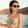 image:imageCARFIA Acetate Small Face Polarized Sunglasses for Women UV Protection Trendy Retro Designer Shades CA54031 Transparent Green Frame Brown Lens