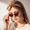 image:imageCARFIA Acetate Small Face Polarized Sunglasses for Women UV Protection Trendy Retro Designer Shades CA540321 Transparent Orange Frame Brown Lens