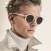image:imageCARFIA Double Bridge Acetate Polarized Sunglasses for Men UV Protection Retro Cool Male Eyewears Metal Brow Round Sunnies2 Transparent Frame Gradient Grey Lens