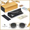 image:imageCARFIA Double Bridge Acetate Polarized Sunglasses for Men UV Protection Retro Cool Male Eyewears Metal Brow Round Sunnies2 Transparent Frame Gradient Grey Lens