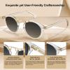 image:imageCARFIA Double Bridge Acetate Polarized Sunglasses for Men UV Protection Retro Cool Male Eyewears Metal Brow Round Sunnies2 Transparent Frame Gradient Grey Lens