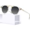 image:imageCARFIA Double Bridge Acetate Polarized Sunglasses for Men UV Protection Retro Cool Male Eyewears Metal Brow Round Sunnies2 Transparent Frame Gradient Grey Lens