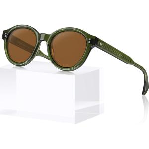 image:imageCARFIA Acetate Small Face Polarized Sunglasses for Women UV Protection Trendy Retro Designer Shades CA54031 Transparent Green Frame Brown Lens