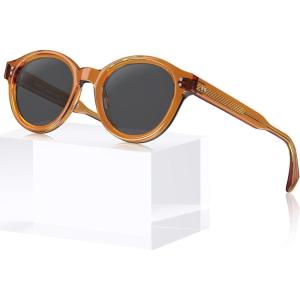 image:imageCARFIA Acetate Small Face Polarized Sunglasses for Women UV Protection Trendy Retro Designer Shades CA540322 Transparent Orange Frame Grey Lens